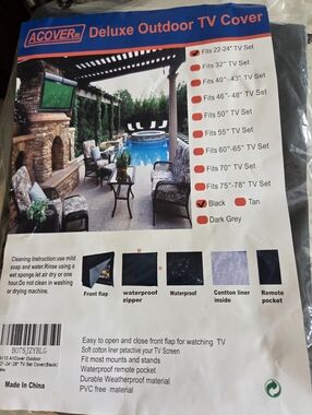 ACOVER Deluxe Outdoor TV Cover - Black New 22" 24" 26"